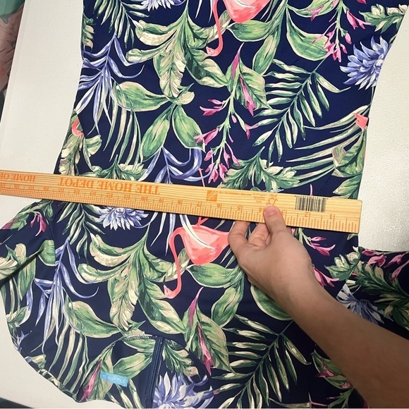 J. McLaughlin Sophia Dress in Flamingo Palm Blue Medium D2 - Picture 7 of 7